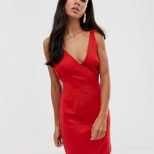 ASOS Red Textured V-Neck Sleeveless Mini Dress 8